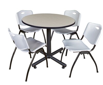 Regency 42-inch Round Laminate Maple Table with 4 M Stacker Chairs, Gray (TKB42RNDPL47GY)