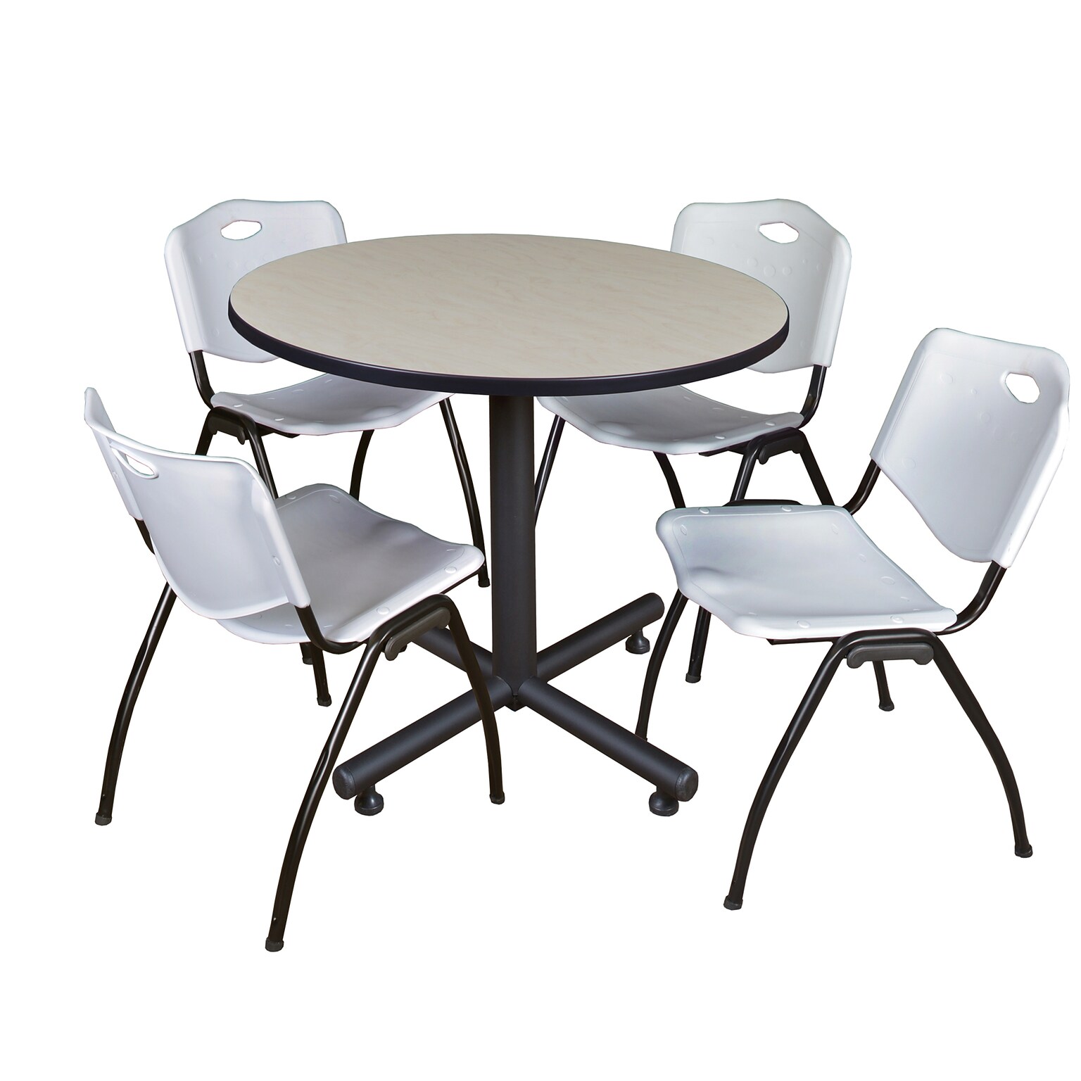 Regency 42 Round Laminate Maple Table with 4 M Stacker Chairs, Gray (TKB42RNDPL47GY)