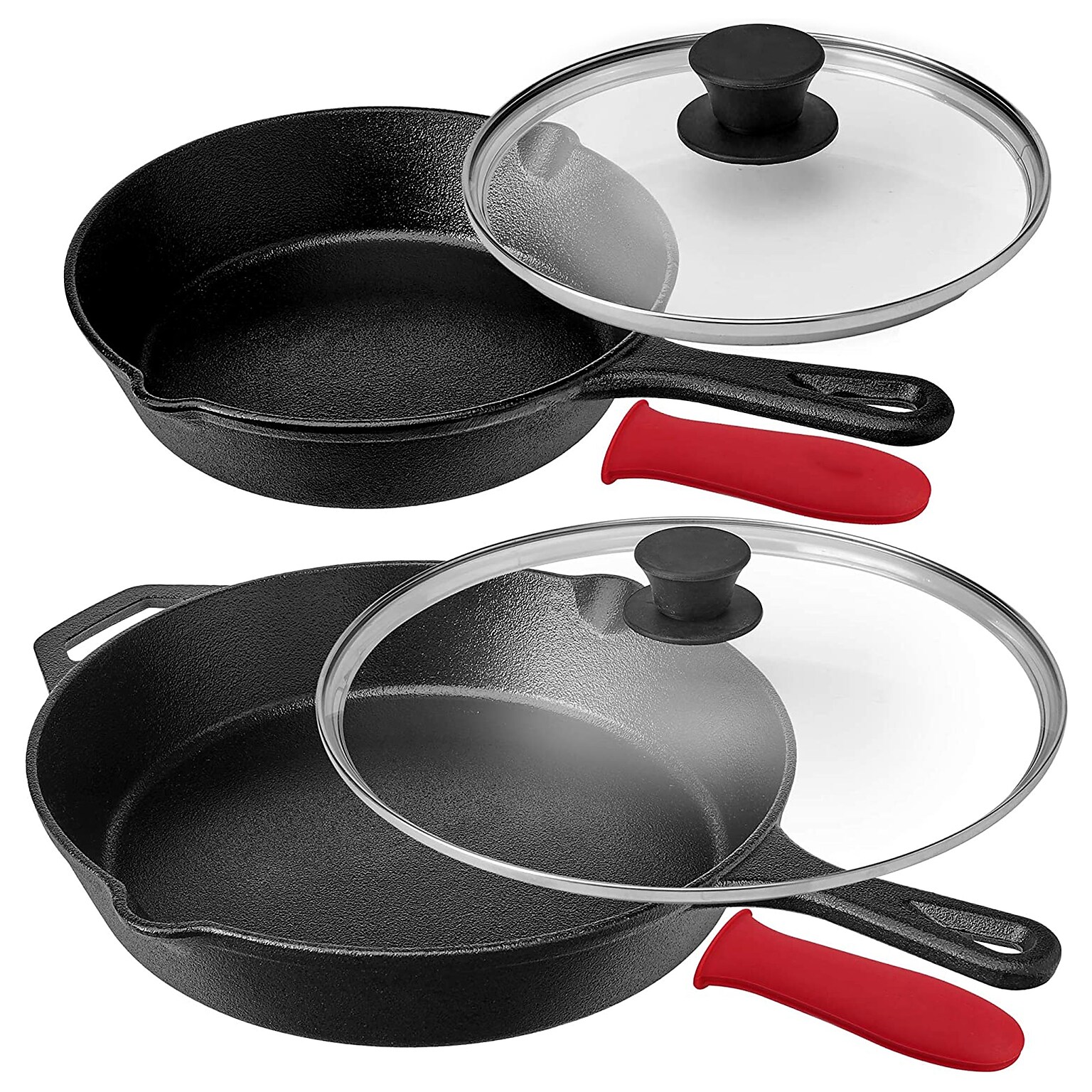 MegaChef Cast Iron Skillet Set with Lid, 3/Set (937114404M)