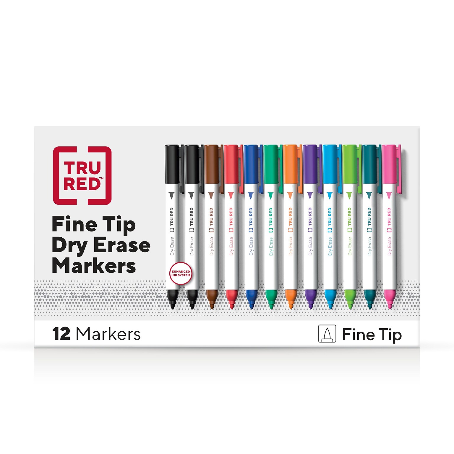 TRU RED™ Dry Erase Marker, Fine Tip, Assorted, 12/Pack (TR61434-CC)
