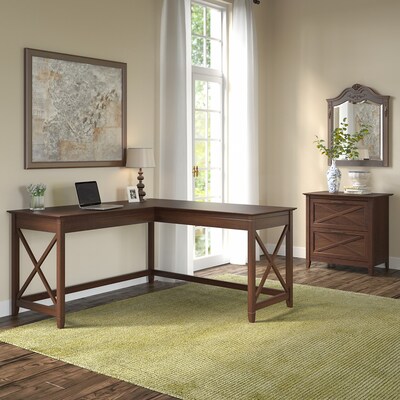 Bush Furniture Key West 60"W L Shaped Desk with 2 Drawer Lateral File Cabinet, Bing Cherry (KWS014BC)