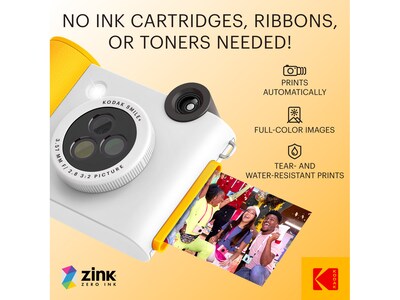 Kodak Smile+ 5 Megapixels Digital Instant Print Camera, White/Yellow (RODSMPCAMW)