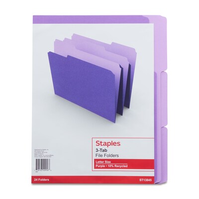 Staples File Folders, 1/3-Cut Tab, Letter Size, Purple, 24/Pack (ST13845-CC)