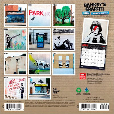 2026 BrownTrout Banksys Graffiti 7 x 7 Monthly Wall Calendar (9798330701667)