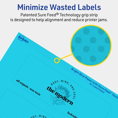 Avery Printable Rectangle Multipurpose Labels, 2" x 6", Bright Blue, 320/Box (94242)