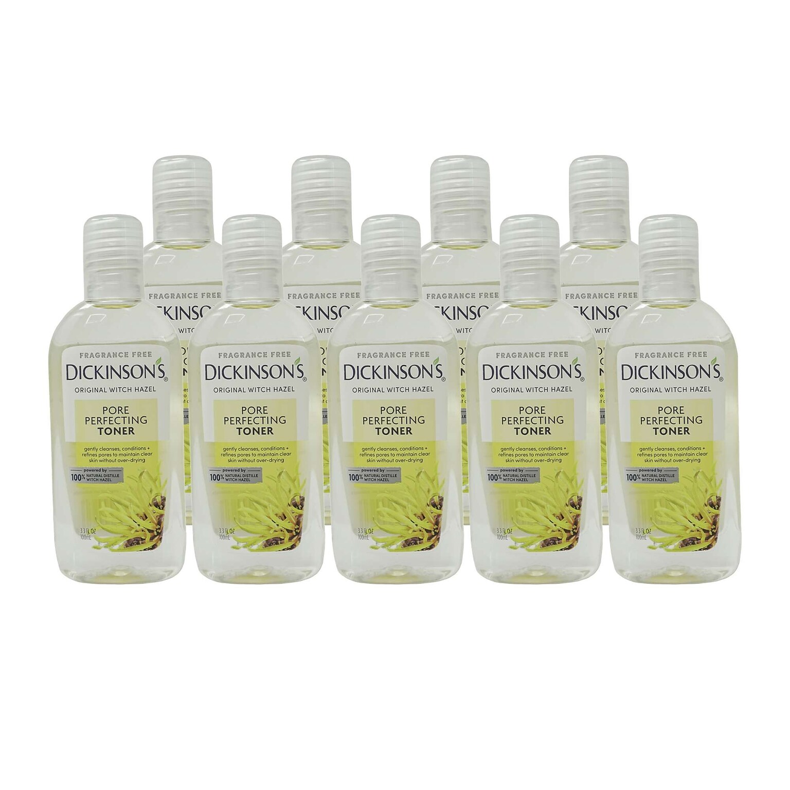 Dickinsons Original Witch Hazel Pore Perfecting Toner, 3.3 oz Trial Size Bottle, 9 Bottles/Bag, 4 Bags/Carton
