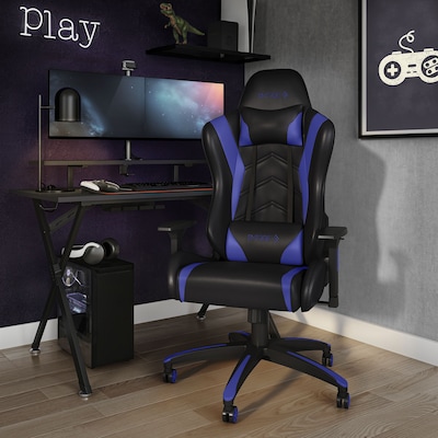 Quill Brand® Emerge Vartan Bonded Leather Gaming Chair, Blue/Black (53242)