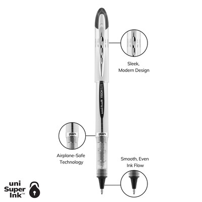 uniball Vision Elite Rollerball Pen Refills, Bold Point, 0.8mm, Black Ink, 2/Pack (61233)