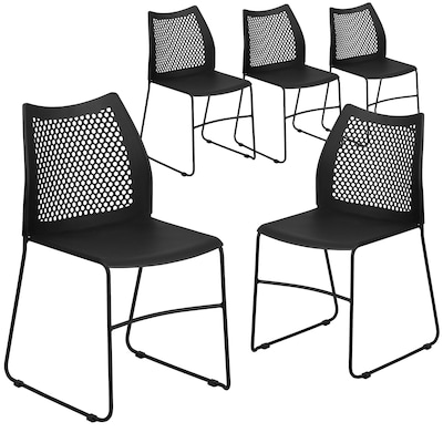 Flash Furniture HERCULES Series Plastic Stack Chair with Air-Vent Back and Sled Base, Black, 5 Pack
