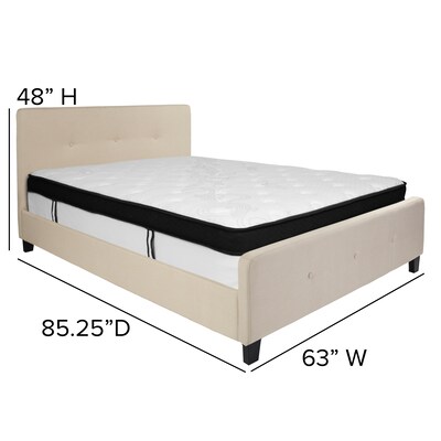 Flash Furniture Tribeca Tufted Upholstered Platform Bed in Beige Fabric with Memory Foam Mattress, Queen (HGBMF19)
