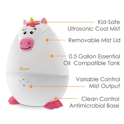 Crane Mini Unicorn Ultrasonic Cool Mist Tabletop Humidifier, 0.5-Gallon, White (EE-8257)