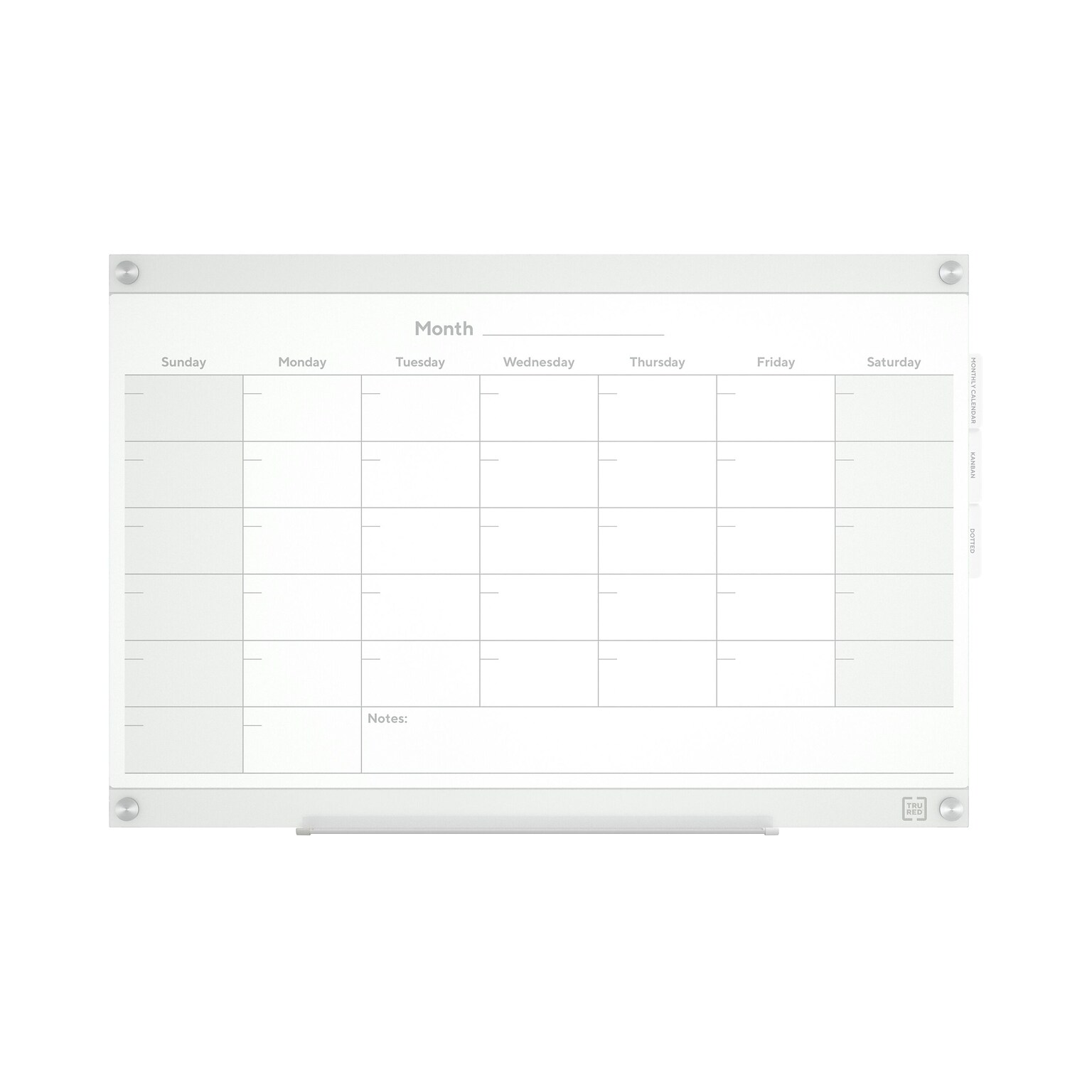 TRU RED™ Templated Magnetic Glass Dry-Erase Whiteboard, 3 x 2 (TR62139)