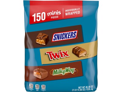 Snickers, Twix and MilkyWay Minis Milk Chocolate Candy Bars Bulk Variety Pack, 46.86 oz., 150 Pieces (459751)