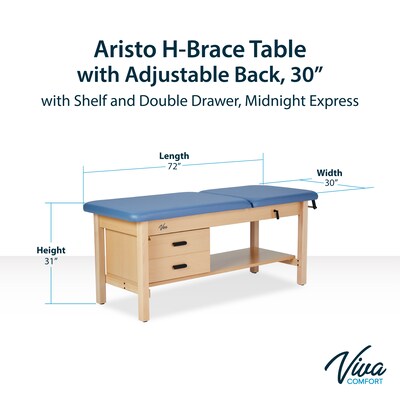 Aristo Wood Physician Adjustable Exam Table with Shelf, Dual Drawer Cabinet, Paper Cutter, Holder, 500 lb Capacity, Blue