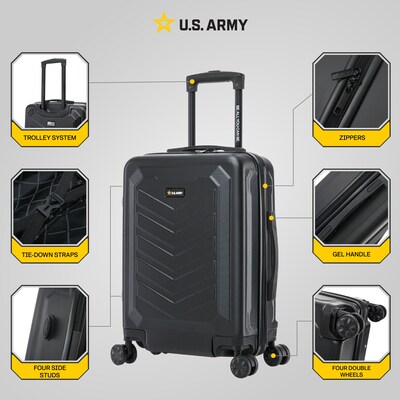 US Army FOX 20" Hardside Carry-On Suitcase, 4-Wheeled Spinner, TSA Checkpoint Friendly, Black (USLFOX00S-BLK)