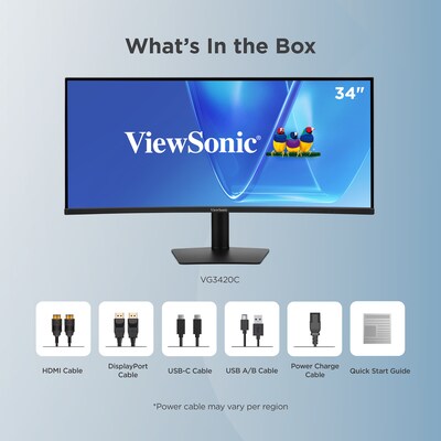 ViewSonic 34" Curved UWQHD 120Hz Monitor, Built-In Speaker, Universal Docking Station, Adjustable, HDR10, Black (VG3420C)