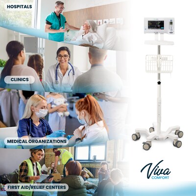Viva Comfort Welch Allyn Connex Spot Monitor Adjustable Mobile Stand with Work Surface, White (ADI912-C-MP-02-MK)