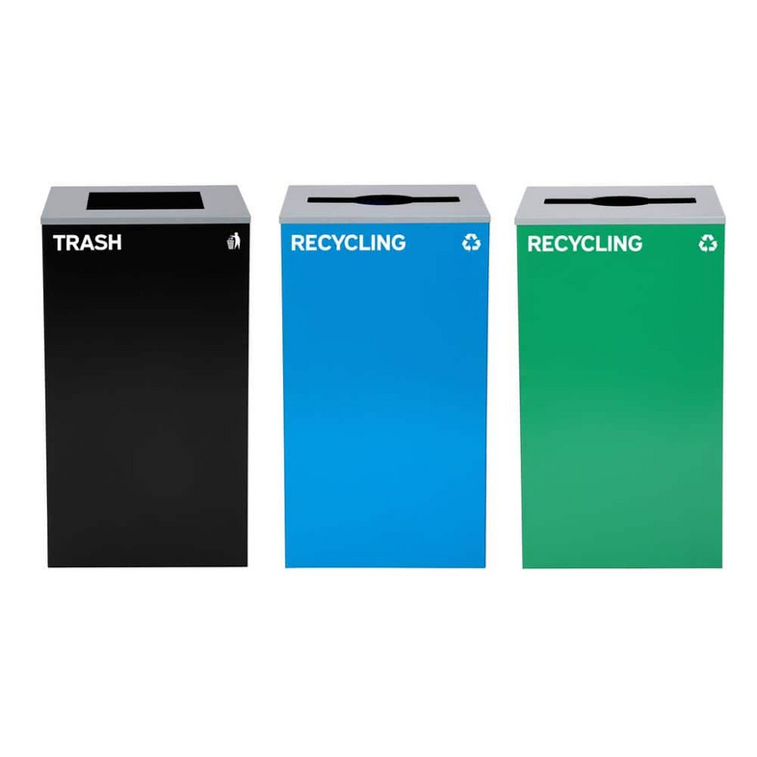 Alpine Industries Steel Recycling and Trash Can Set with Square and Mixed Lid, 29 Gallon, Multicolor, 3/Pack (ALP4450-BLK-KIT30)