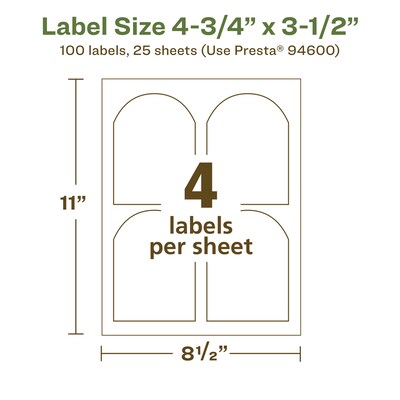 Avery EcoFriendly Laser/Inkjet Decorative Edge Multipurpose Labels, 4-3/4" x 3-1/2", White, 100/Pack (94600)