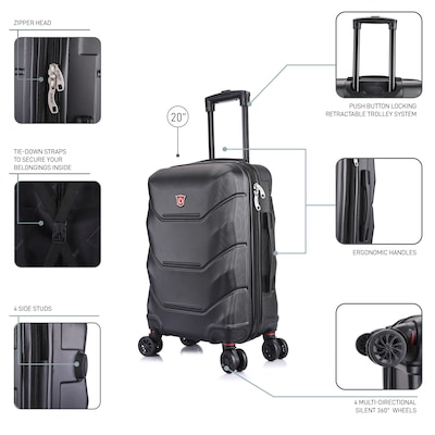 DUKAP Zonix 20" Hardside Carry-On Suitcase, 4-Wheeled Spinner, TSA Checkpoint Friendly, Black (DKZON00S-BLK)