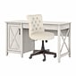 Bush Furniture Key West 54" Computer Desk with Storage and Mid-Back Tufted Office Chair, Linen White Oak (KWS020LW)
