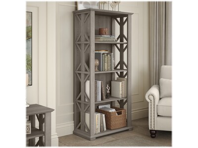 Bush Furniture Homestead 66H 4-Shelf Bookcase with Adjustable Shelves, Driftwood Gray Laminated Woo