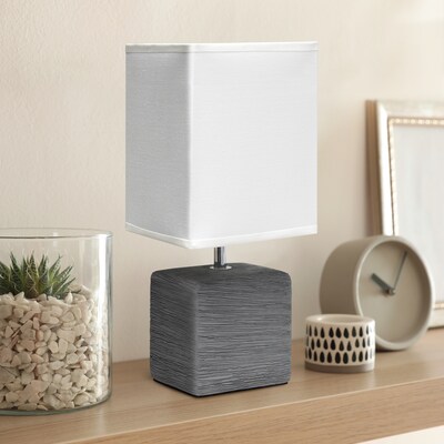 Simple Designs Petite Faux Stone Table Lamp Fabric Shade, Gray with White Shade (LT2072-GRY)