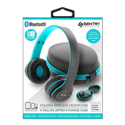 Sentry Teal Folding Bluetooth On-Ear Headphones with Case