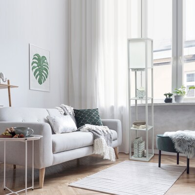 Simple Designs Etagere Organizer 62.5" Floor Lamp with Rectangular Shade, Gray (LF1037-GRY-CCLB)