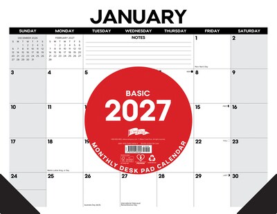 2027 Willow Creek Basic 22 x 17 Monthly Desk Pad Calendar, Assorted Colors (66560)