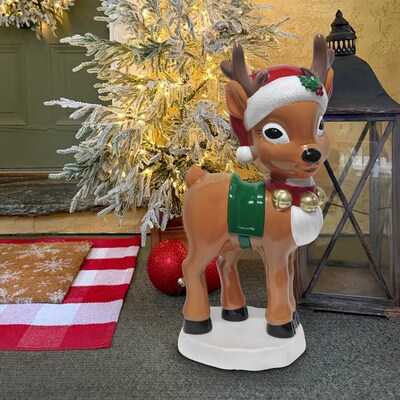 Fraser Hill Farm 28” Reindeer with Santa Hat Christmas Blow Mold (FFBM-1RND-MLT)