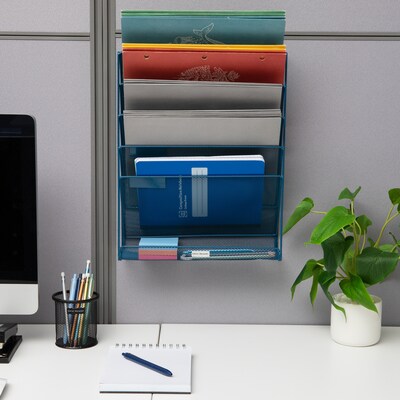 Mind Reader 5-Pocket Metal Mesh Mountable Wall File, Letter Size, Turquoise (MAGSTACK-TUR)