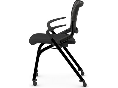 HON Motivate Fabric/Mesh Nesting Stacking Chair, Black/Charblack (HMN2.F.S.IM.ON.CU10.CBK)