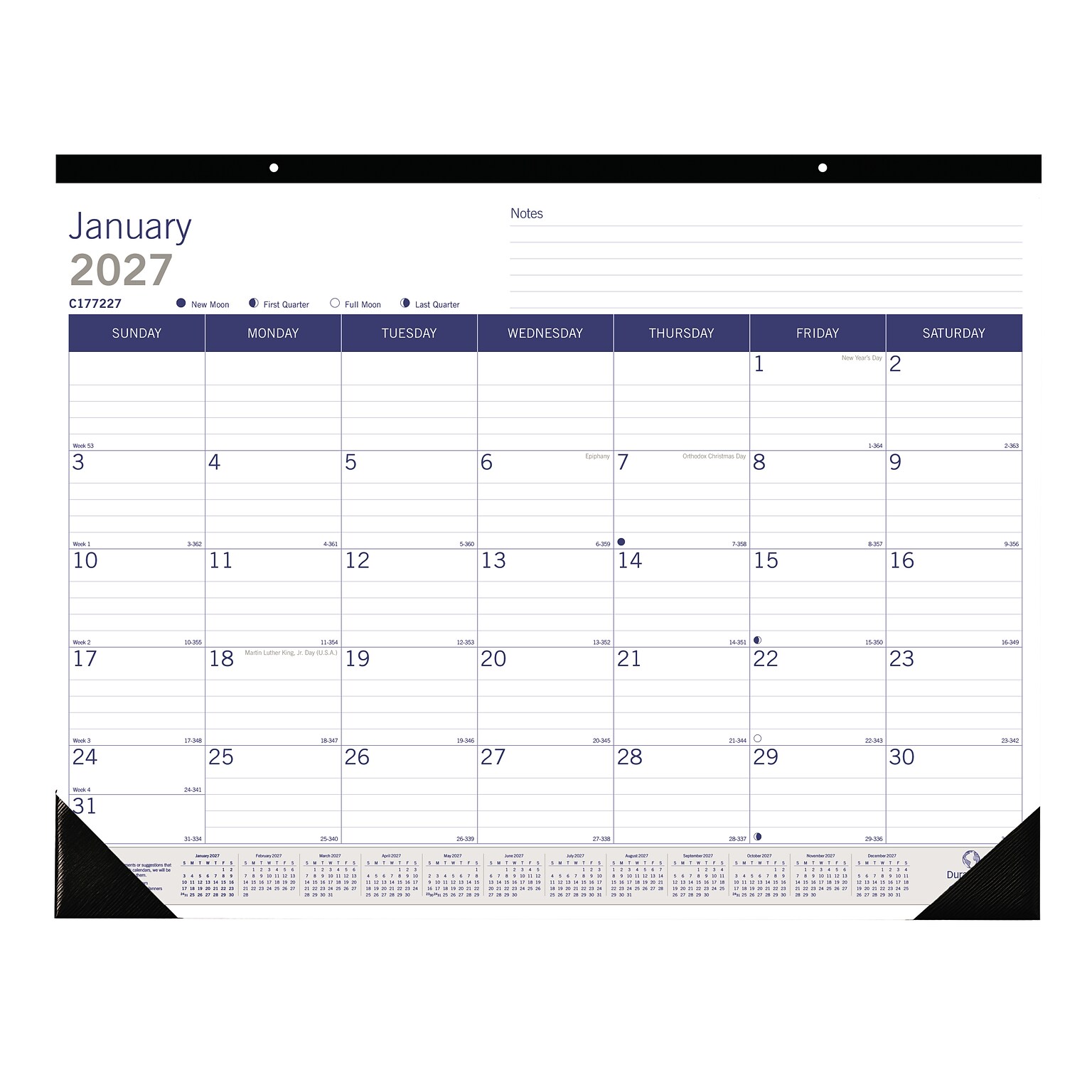 2027 Brownline DuraGlobe 22 x 17 Monthly Desk Pad Calendar (C177227-27)