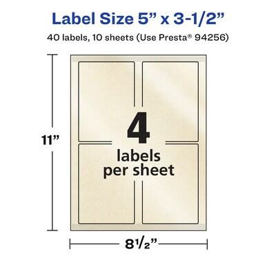 Avery Pearlized Ivory Rectangle Multipurpose Labels, 5" x 3.5", Ivory, 40/Pack (94256)
