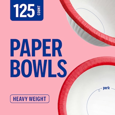 Perk™ Heavy-Weight Paper Bowl, 12 oz., White/Red, 125/Pack (PK54332)