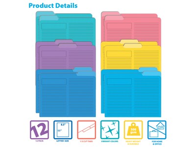 Better Office Heavyweight File Folders, 1/3-Cut Tab, Letter Size, Assorted Colors, 12/Pack (89112-12PK)