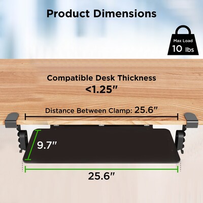 Uncaged Ergonomics KT4 Adjustable Clamp On Keyboard Tray, Black (KT4-B)