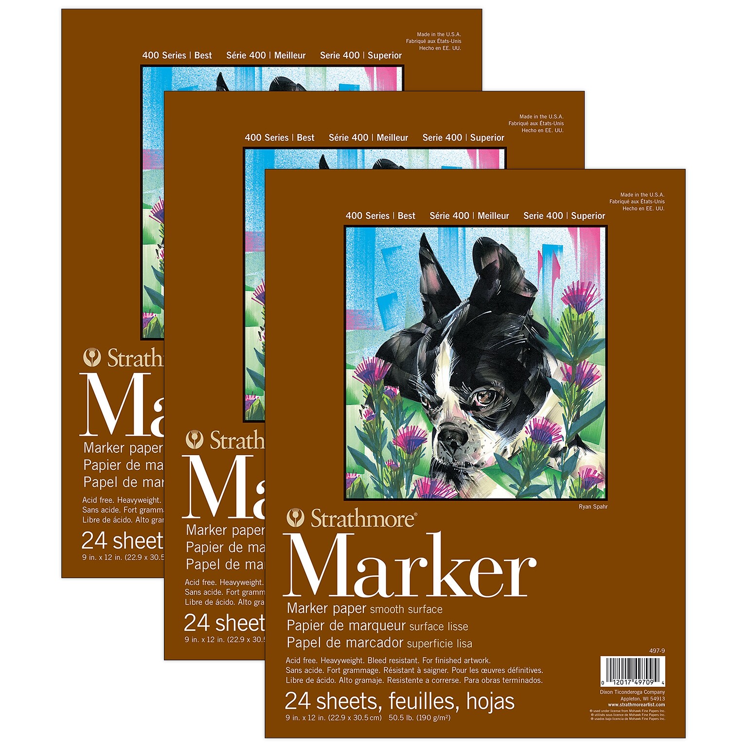 Strathmore 400 Series 9 x 12 Marker Sketch Pad, 24 Sheets/Pad, 3/Bundle (STTP497903-3)