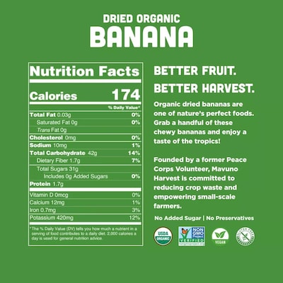 Mavuno Harvest Gluten Free Organic Dried Banana Fruit Snacks, 1 lb. Bag (MAHW-BNNA1LB)