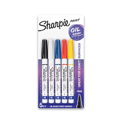 Sharpie Oil-Based Paint Markers, Fine Tip, Assorted, 5/Pack (37371)