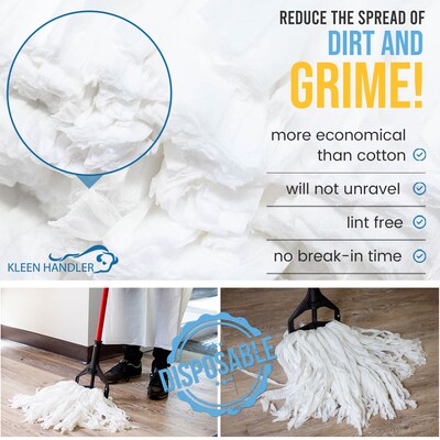 BISON LIFE Kleen Handler String Non-Woven Disposable Wet Mop Head, White, 24/Pack (BP-ES-NWSM-W-12-A)
