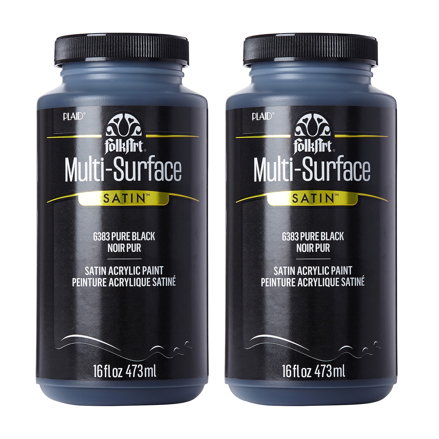 FolkArt Acrylic Paint Multi-Surface Satin, 16oz., Pure Black, 2/Pack (FLK6383-2)