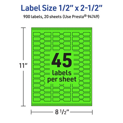 Avery Laser/Inkjet Multipurpose Decorative Edge Labels, 0.5" x 2.5", Neon Green, 900/Pack (94749)