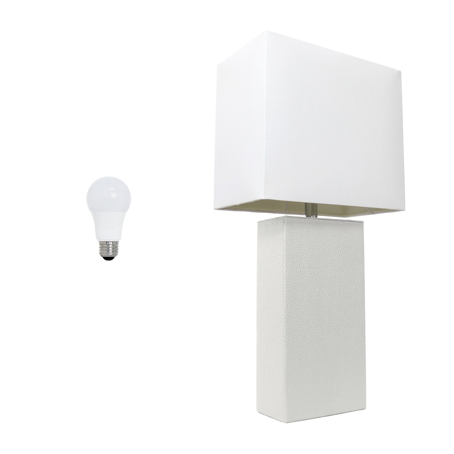 Lalia Home Lexington 21 Modern Bedside Table Lamp, White Rectangular Fabric Shade, Feit LED Bulb, White (LHT-3008-WH-LB)