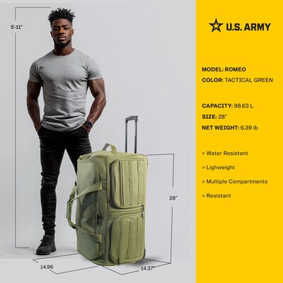 U.S. Army ROMEO 28" Polyester Telescoping Travel Duffel with Wheels, Tactical Green (USLROM28GRN)