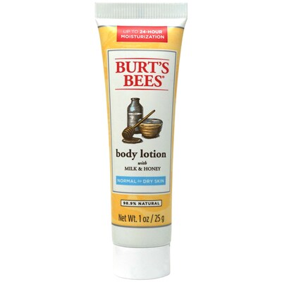 Burts Bees Milk & Honey Lotion, 1 oz Bottle, 12 Bottles/Bag, 6 Bags/Carton