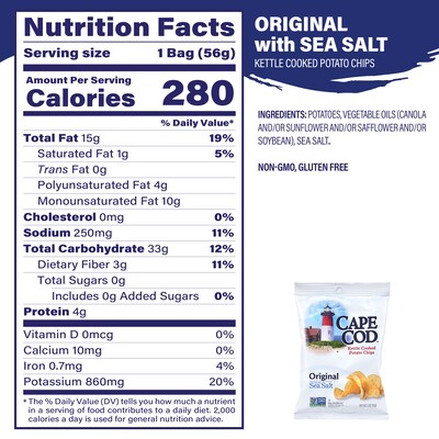 Cape Cod Gluten Free Original Potato Chips, 2 oz., 6/Pack (220-02564)