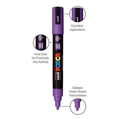 POSCA PC-5M Water Based Paint Marker, Medium Bullet Tip, Violet, 3/Pack (UBCPC5MVIOLET-3)
