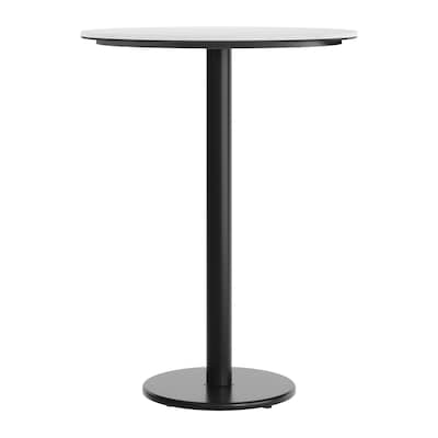 Flash Furniture Acadia 31.25" Round Wooden Dining Table with Round Base, White Faux Marble/Black Base (STRD31WMATR18B)